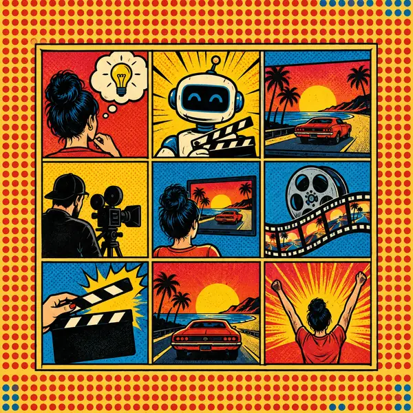 Bright pop-art composition with punchy graphic colors