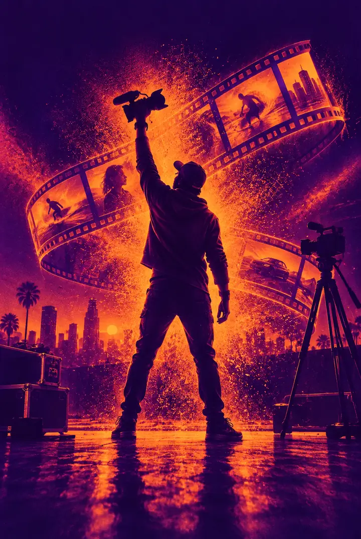 Basketball game day poster in vivid orange and purple