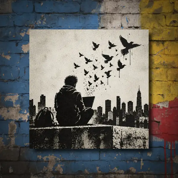 High-contrast stencil-inspired graphic poster artwork
